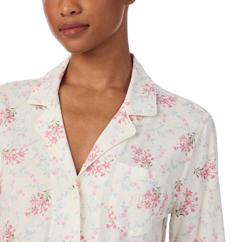 Lauren Ralph Lauren Cotton Knit 3/4 Sleeve Notch Collar Pajama Set image number 2